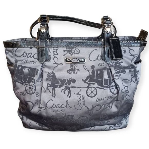 COACH HORSE CARRIAGE EAST WEST GALLERY TOTE SHOULDER BAG F16567 GRAY BLACK NWT. - Picture 1 of 12